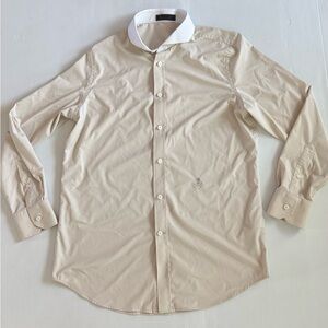 G/FORE Beige Dress Shirt with White Contrast Collar Size L